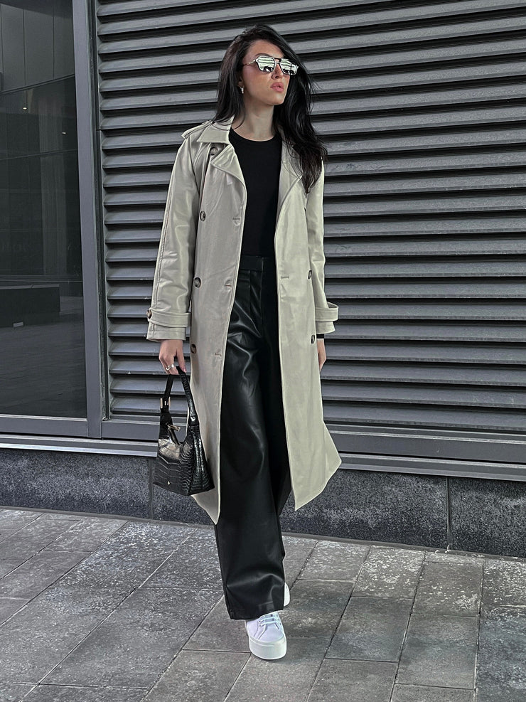 BLACK TAPE Faux Leather Double Breasted Trench