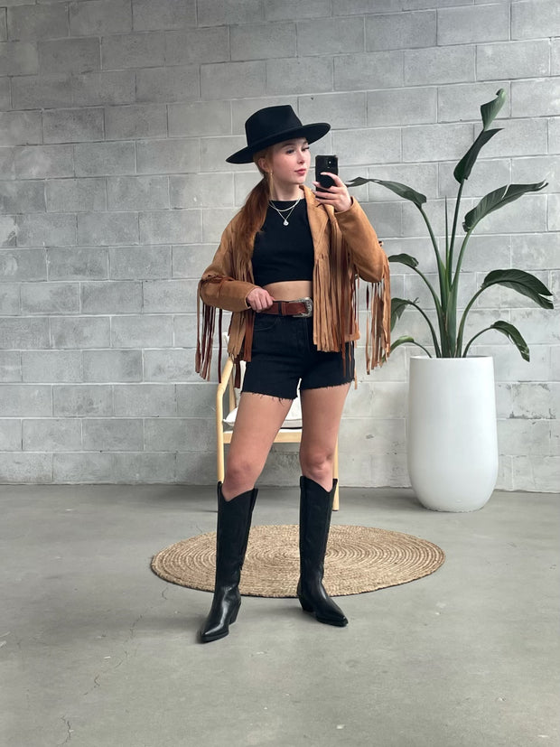 27 Faux Suede Fringe Jacket