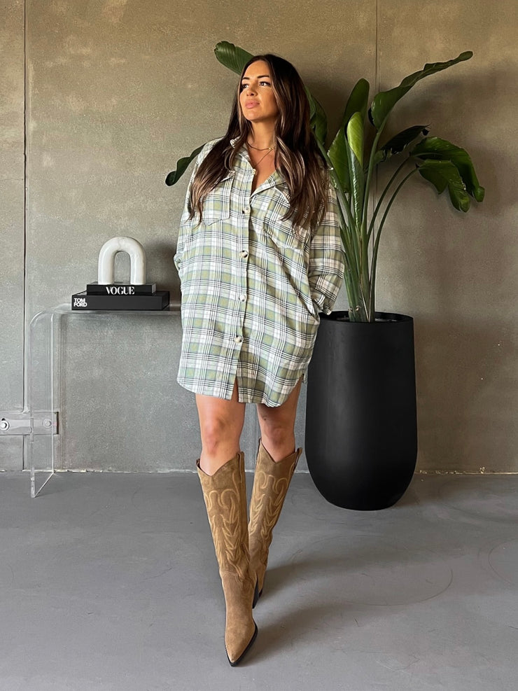 C'EST MOI Button Down Plaid Shirt Dress