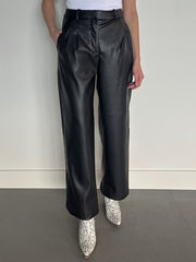 RD STYLE Faux Leather Pleated Wide Leg Pant