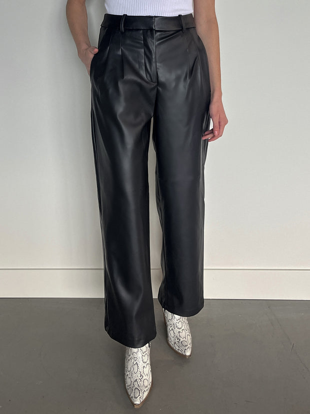 RD STYLE Faux Leather Pleated Wide Leg Pant