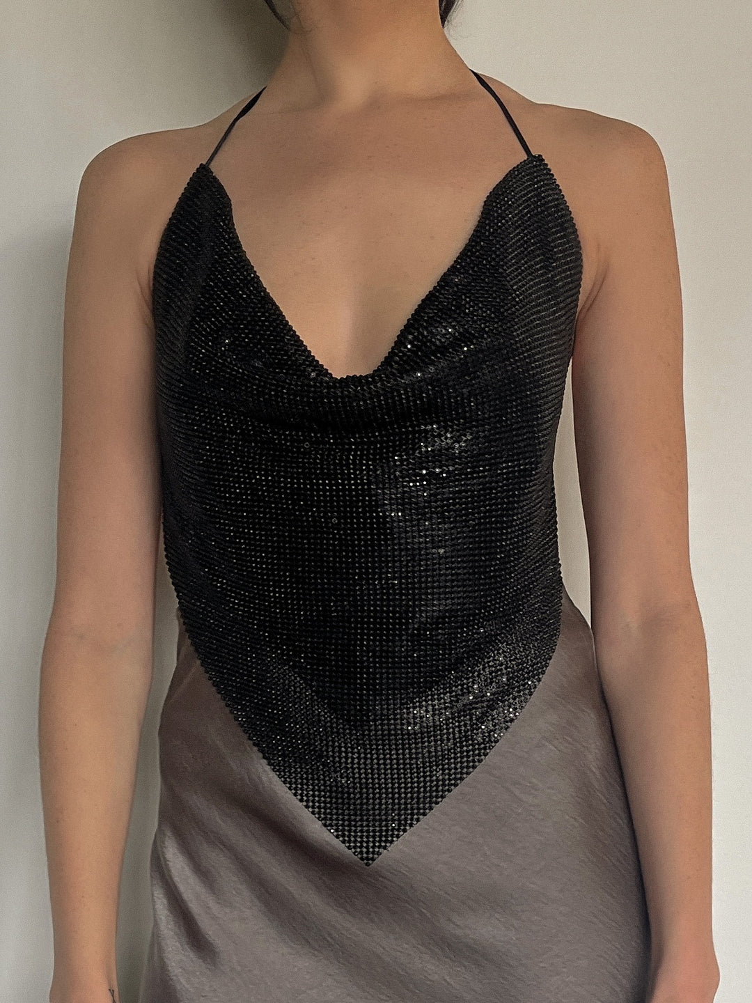 27 Rhinestone Cowl Neck Halter Open Back Top – 27 Boutique