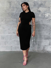 BLACK TAPE Drawstring Cutout Knit Dress