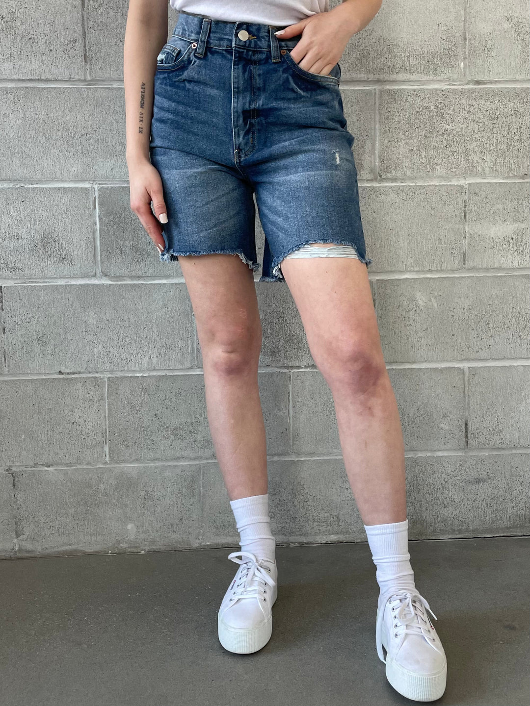 Distressed denim shorts clearance