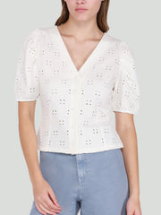 DEX Parker V Neck Eyelet Top