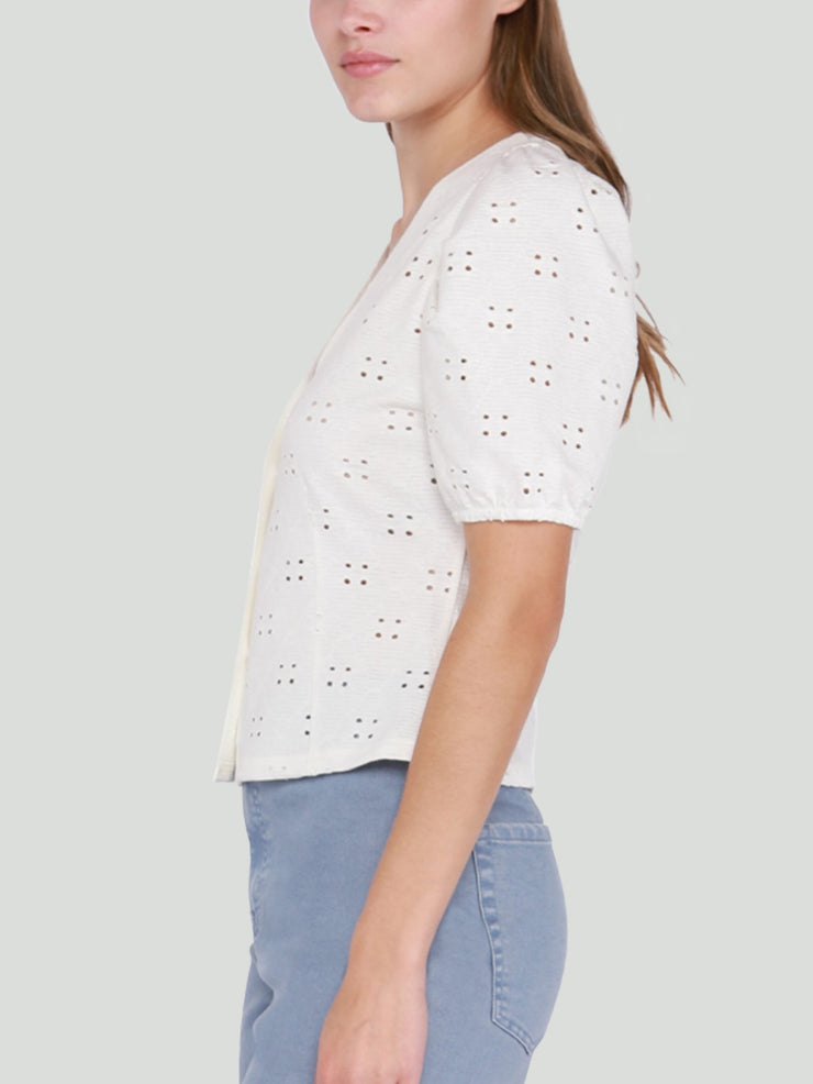 DEX Parker V Neck Eyelet Top